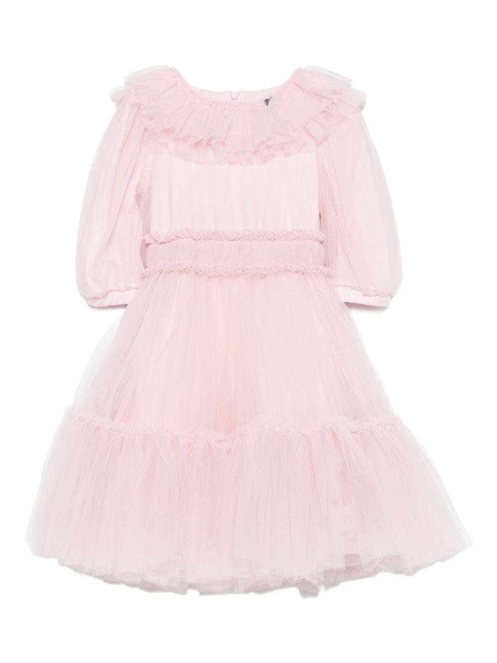 Abito per bambina Monnalisa rosa con orlo a balze - Rubino Kids