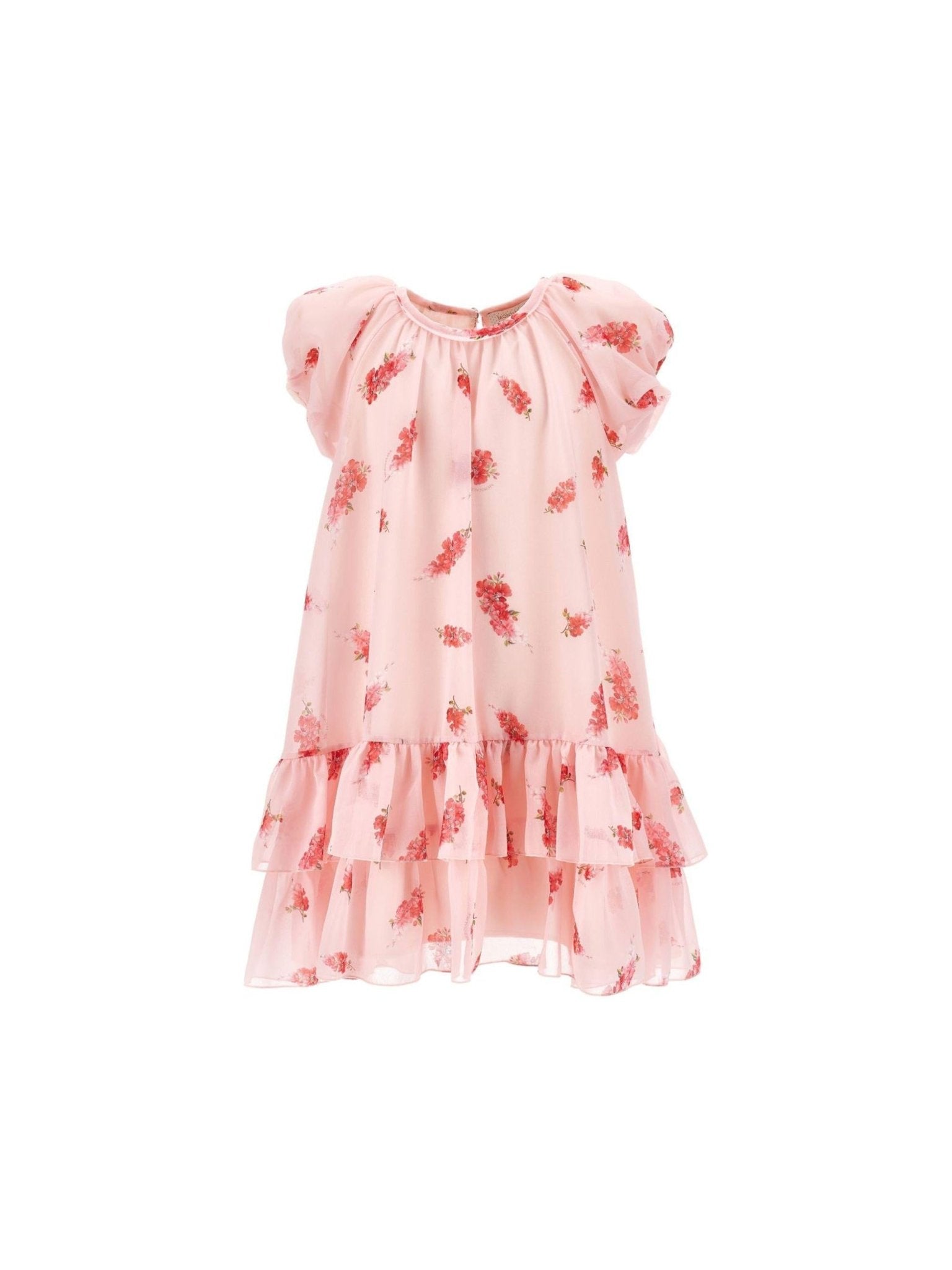 Abito per bambina Monnalisa rosa con stampa a fiori all - over - Rubino Kids