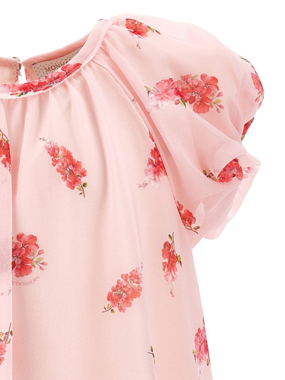 Abito per bambina Monnalisa rosa con stampa a fiori all - over - Rubino Kids