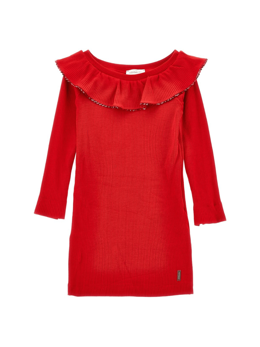 Abito per bambina Monnalisa rosso con dettagli con ruches - Rubino Kids