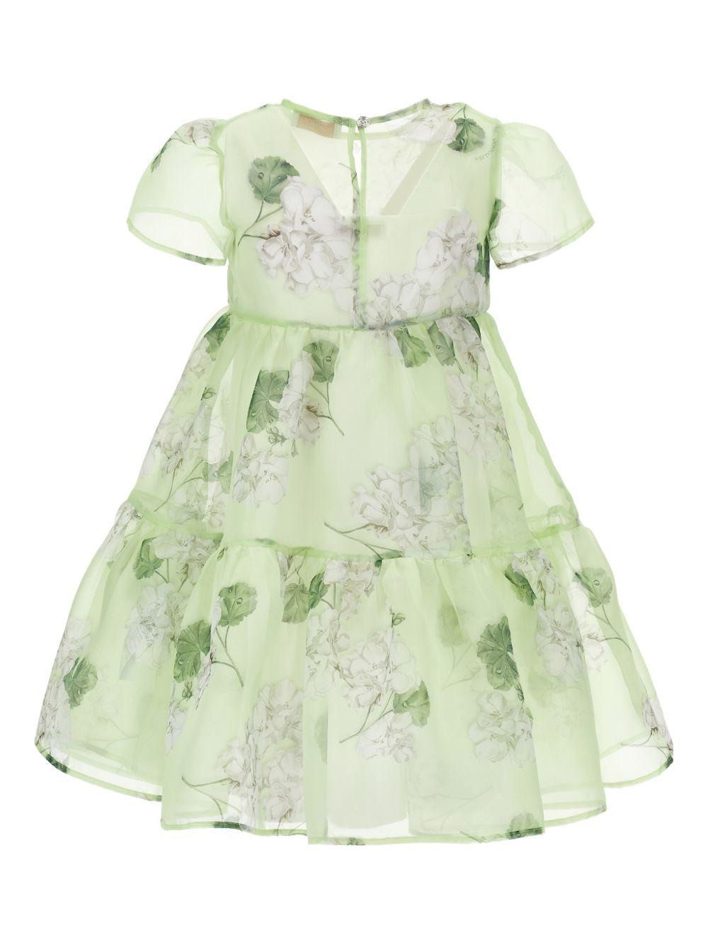 Abito per bambina Monnalisa verde con stampa a fiori - Rubino Kids