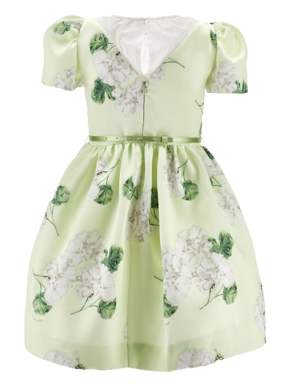 Abito per bambina Monnalisa verde con stampa grafica a fiori con cintura - Rubino Kids