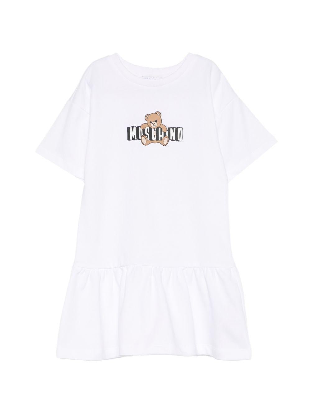 Abito per bambina Moschino Kids bianco con stampa Teddy - Rubino Kids