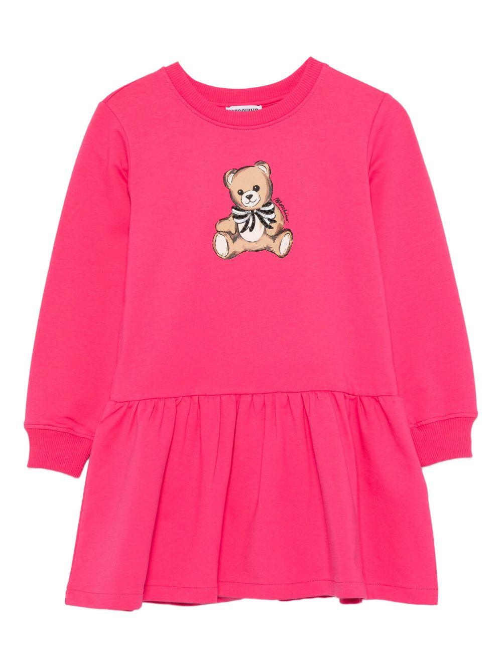 Abito per bambina Moschino Kids fucsia con stampa Teddy Bear - Rubino Kids