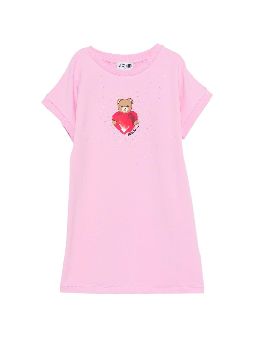 Abito per bambina Moschino Kids rosa con stampa grafica Teddy Bear - Rubino Kids