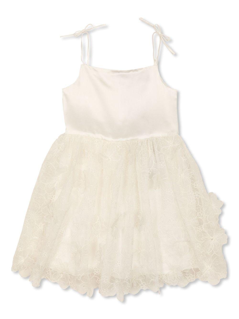 Abito per bambina Self - Portrait Kids beige con ricamo a fiori - Rubino Kids