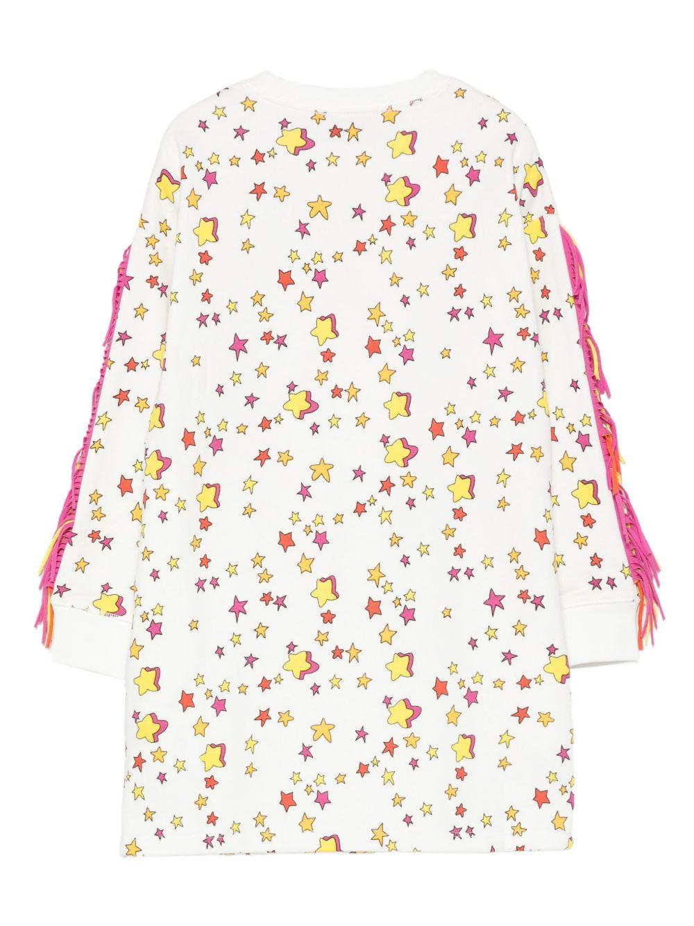 Abito per bambina Stella McCartney Kids bianco con stampa stelle e frange - Rubino Kids