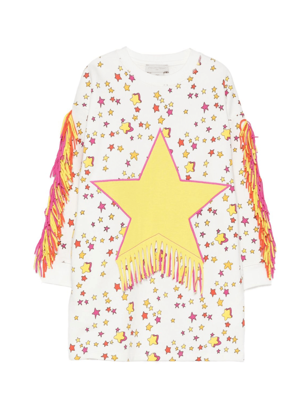 Abito per bambina Stella McCartney Kids bianco con stampa stelle e frange - Rubino Kids