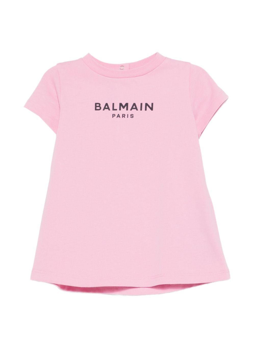 Abito per neonata Balmain Kids rosa con logo sul davanti - Rubino Kids