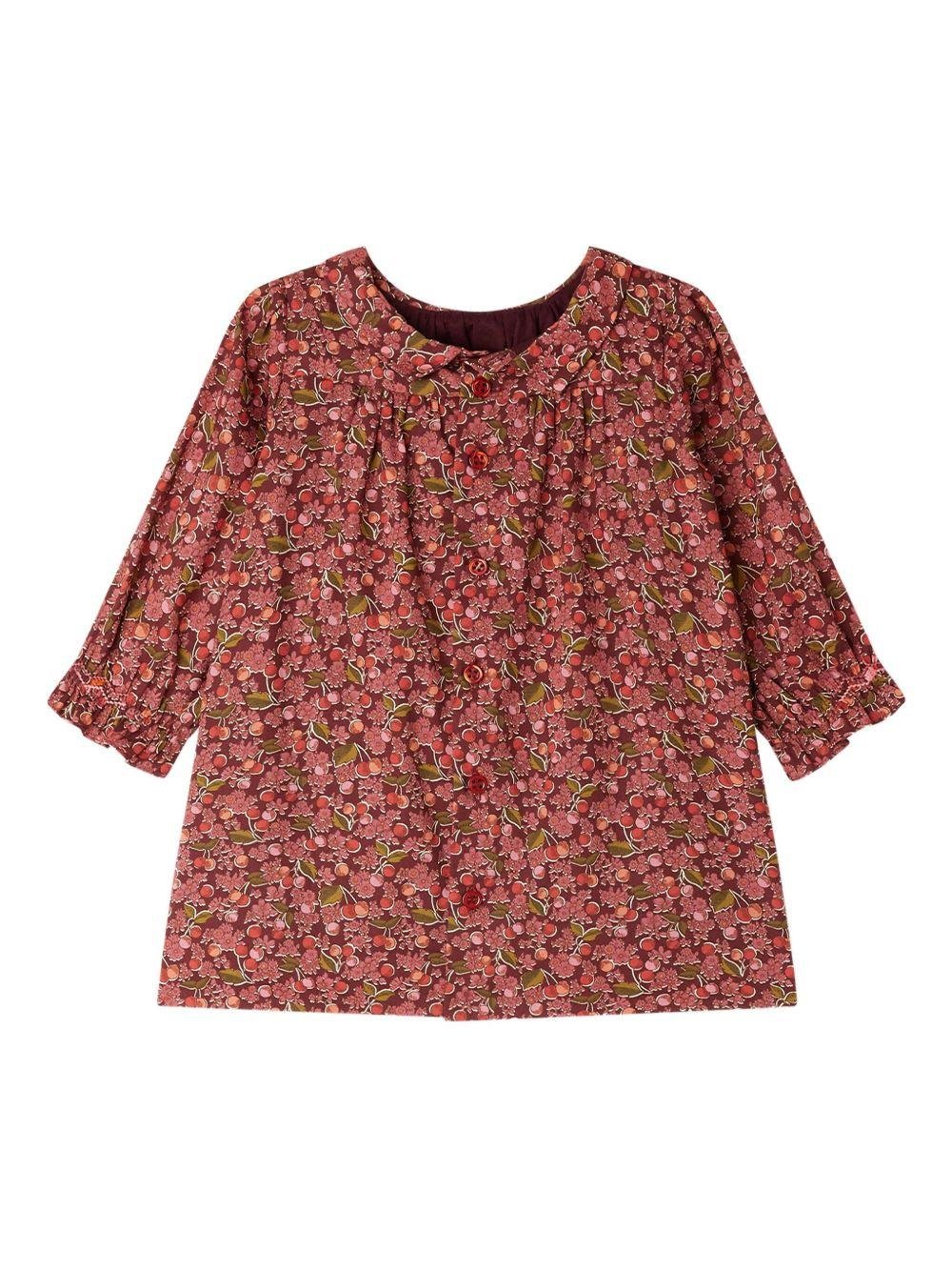 Abito per neonata Bonpoint rosso con stampa a fiori e ciliegie - Rubino Kids