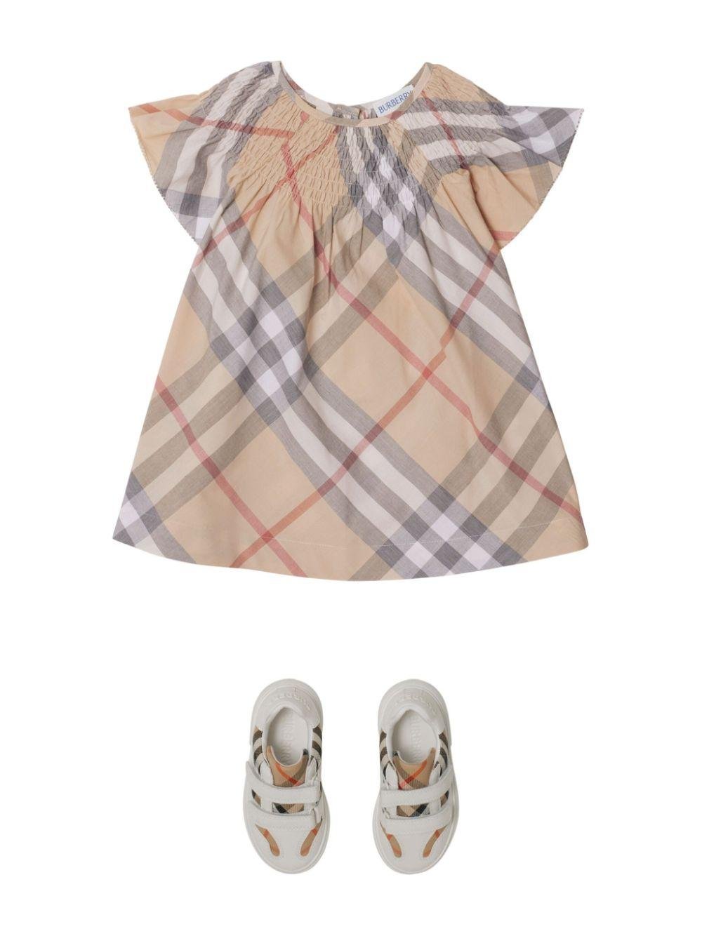 Abito per neonata Burberry Kids beige con motivo Vintage Check - Rubino Kids