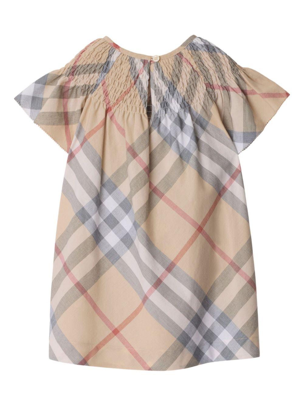 Abito per neonata Burberry Kids beige con motivo Vintage Check - Rubino Kids