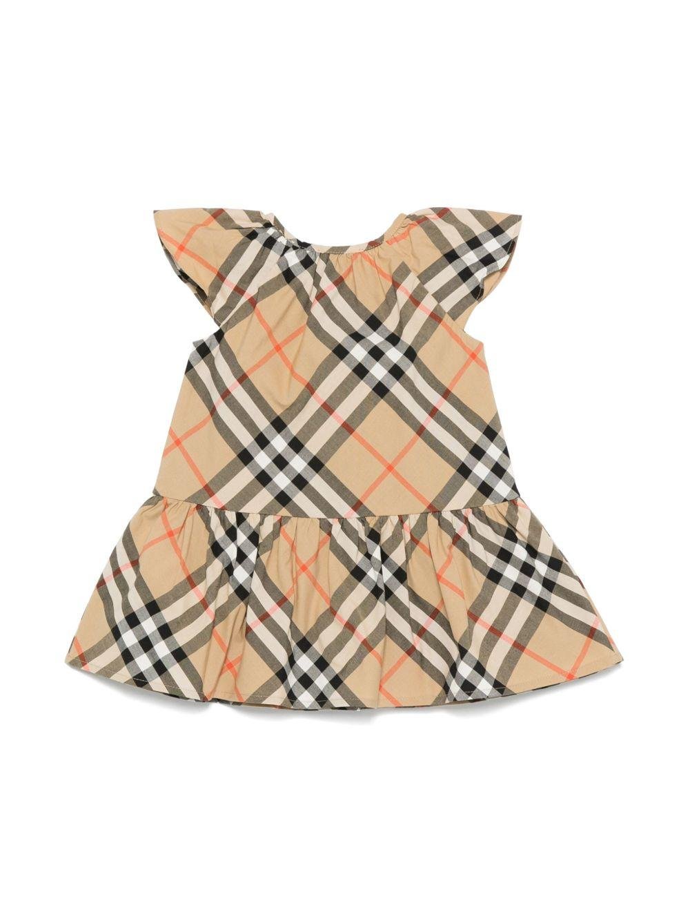 Abito per neonata Burberry Kids Talley beige con motivo Vintage Check - Rubino Kids