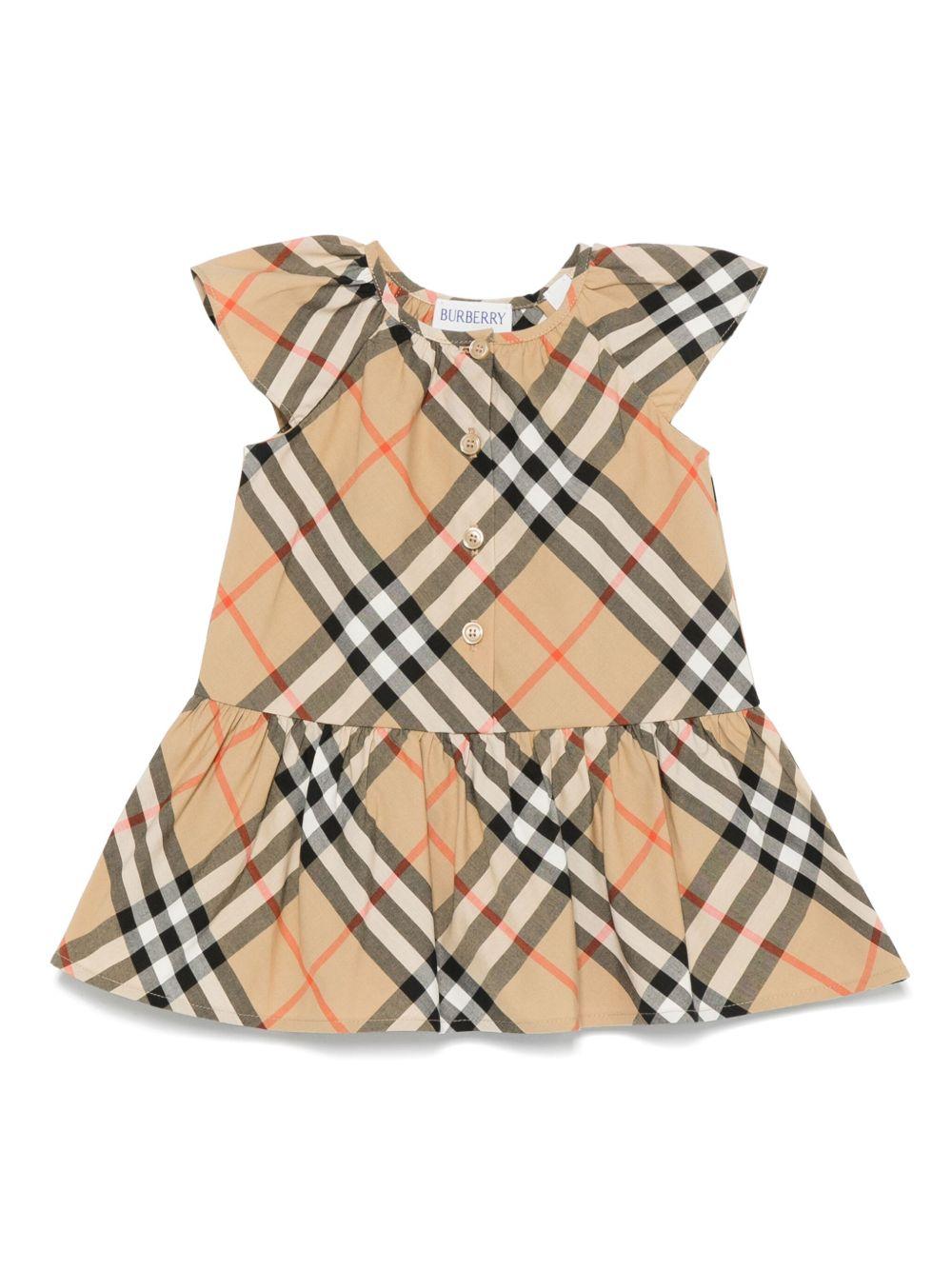 Abito per neonata Burberry Kids Talley beige con motivo Vintage Check - Rubino Kids