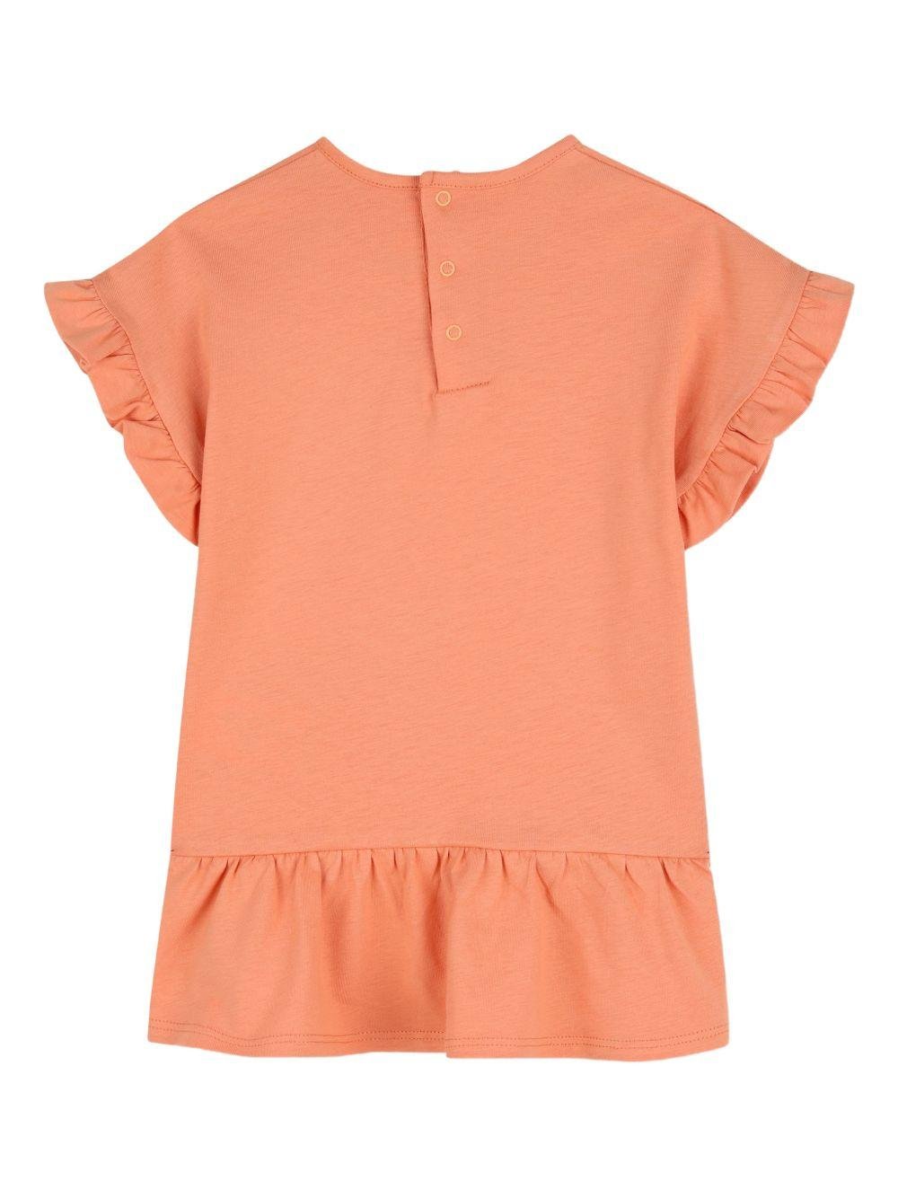 Abito per neonata Chloé Kids arancione con maniche increspate - Rubino Kids