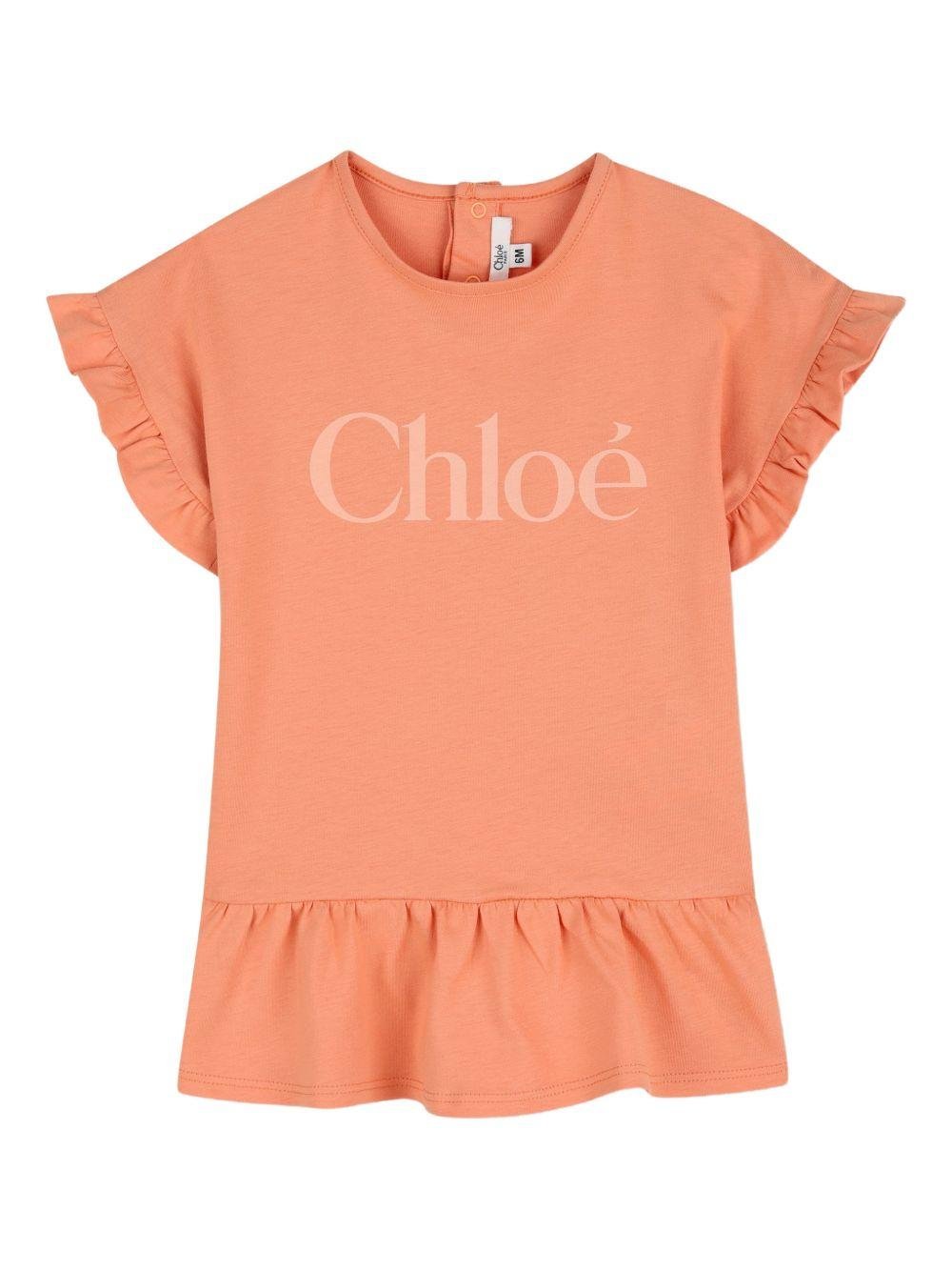 Abito per neonata Chloé Kids arancione con maniche increspate - Rubino Kids
