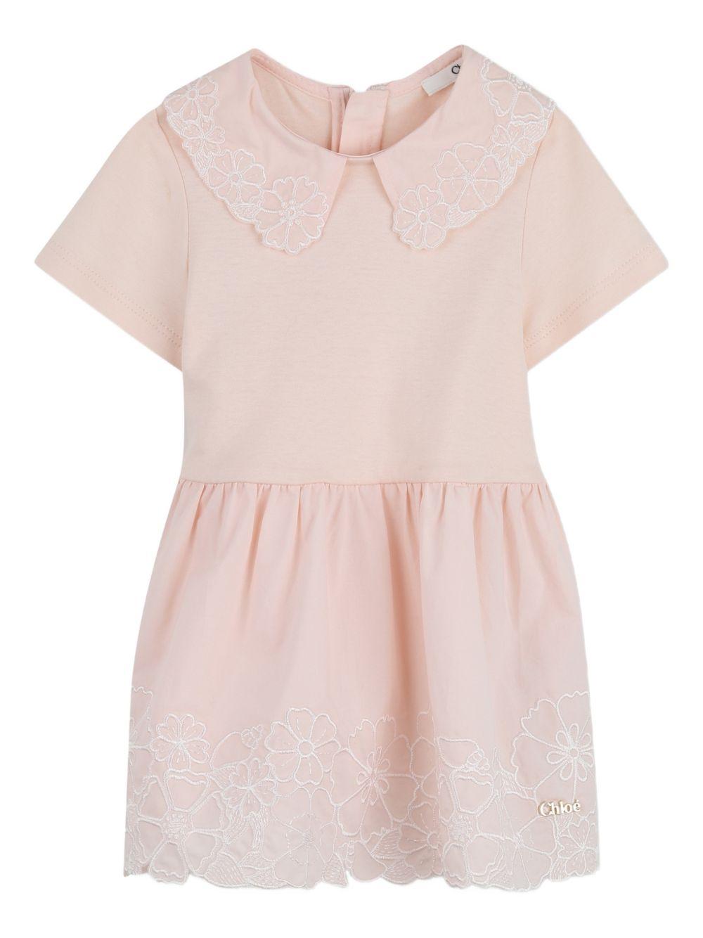 Abito per neonata Chloé Kids rosa con colletto alla Peter Pan - Rubino Kids