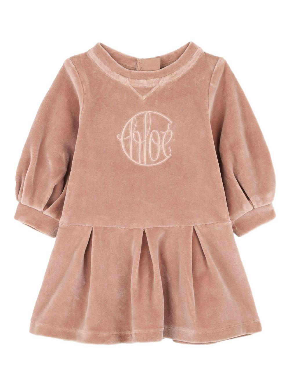 Abito per neonata Chloé Kids rosa con logo ricamato - Rubino Kids