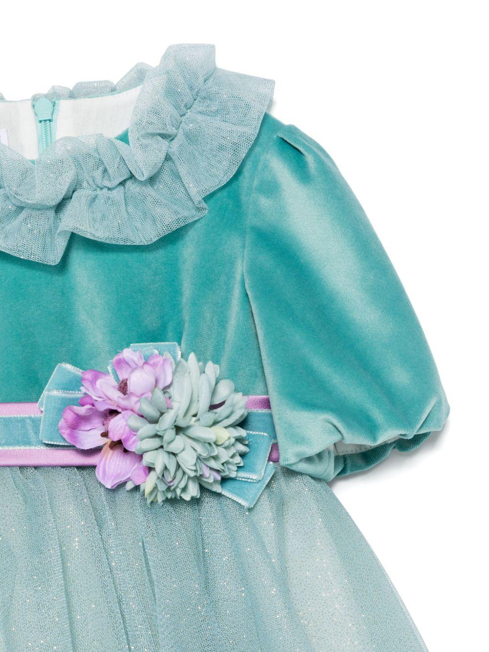 Abito per neonata Colorichiari azzurro a fiori con dettagli glitter - Rubino Kids