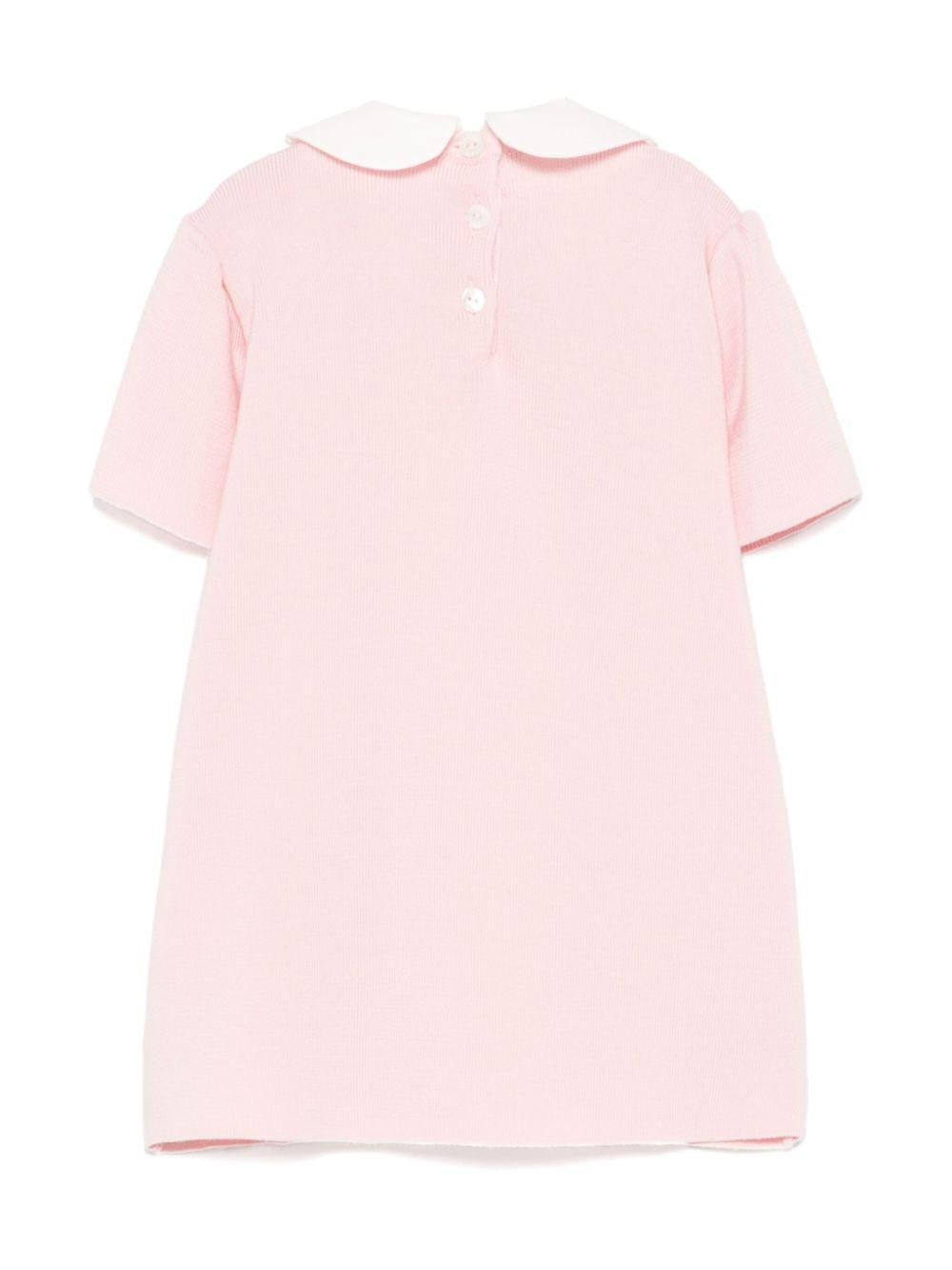 Abito per neonata Fendi Kids rosa con lavorazione a maglia e colletto a contrasto - Rubino Kids