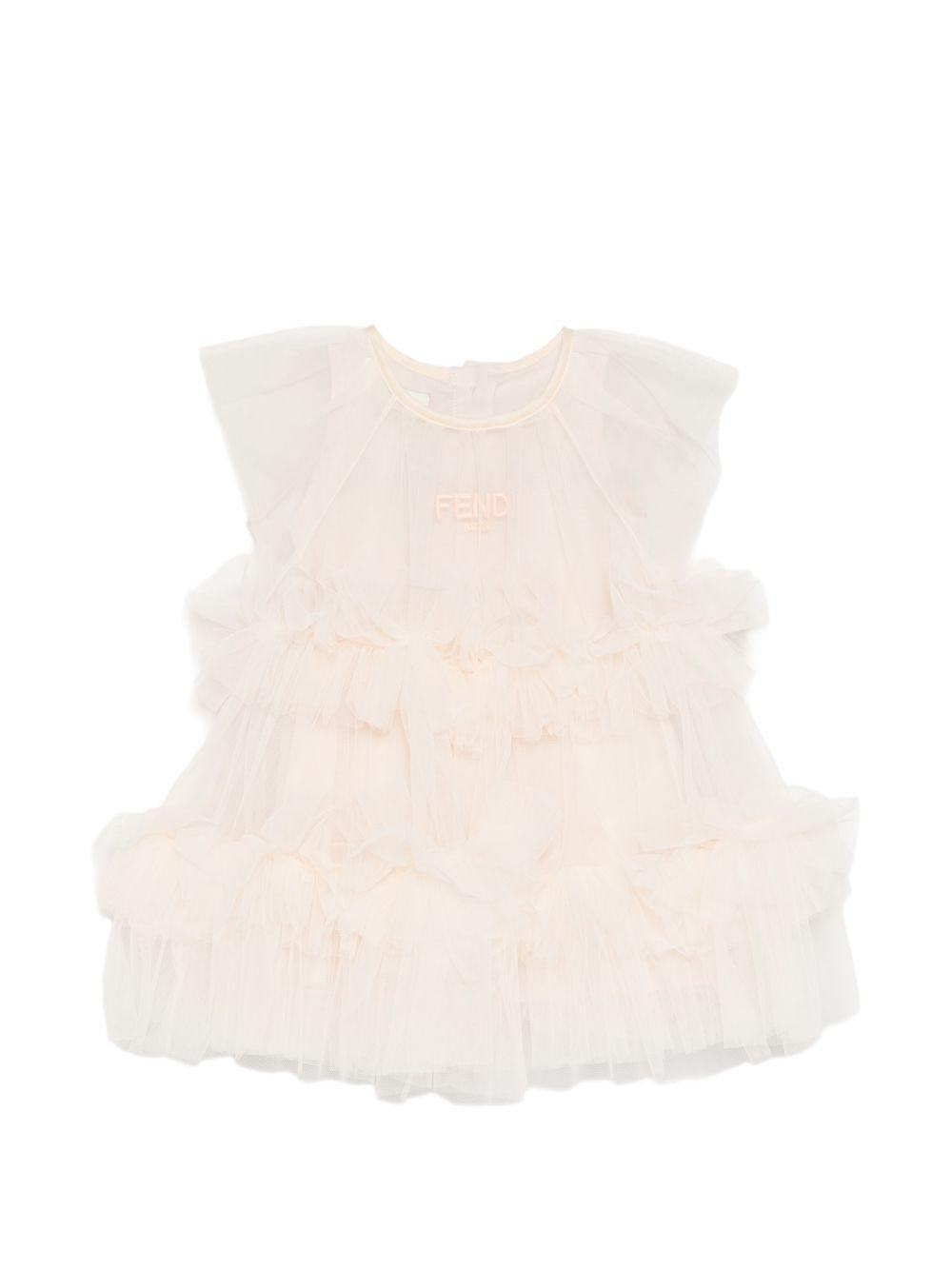 Abito per neonata Fendi Kids rosa con ricamo logo sul davanti - Rubino Kids
