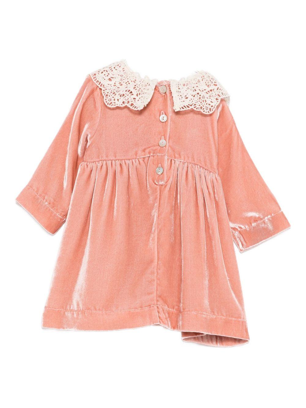 Abito per neonata Jesurum Baby rosa con colletto all'uncinetto - Rubino Kids