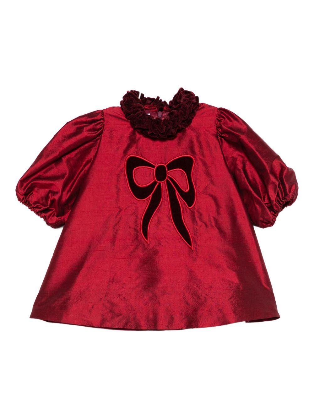 Abito per neonata Jesurum rosso arricciato con fiocco ricamato - Rubino Kids