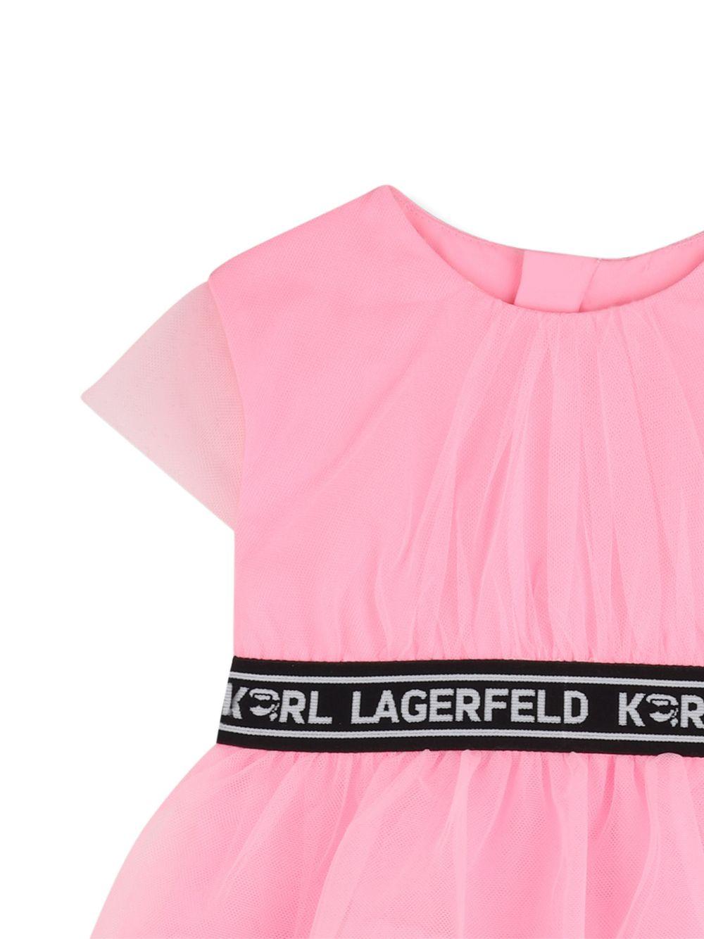 Abito per neonata Karl Lagerfeld Kids rosa con rifinitura logo - Rubino Kids