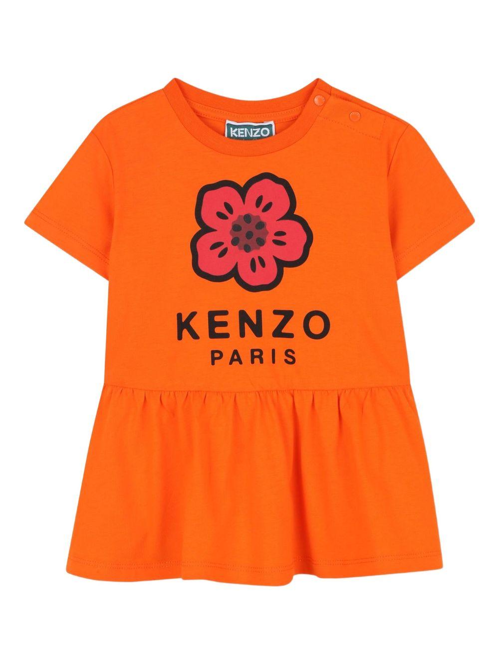 Abito per neonata Kenzo Kids arancione con stampa Boke Flower - Rubino Kids