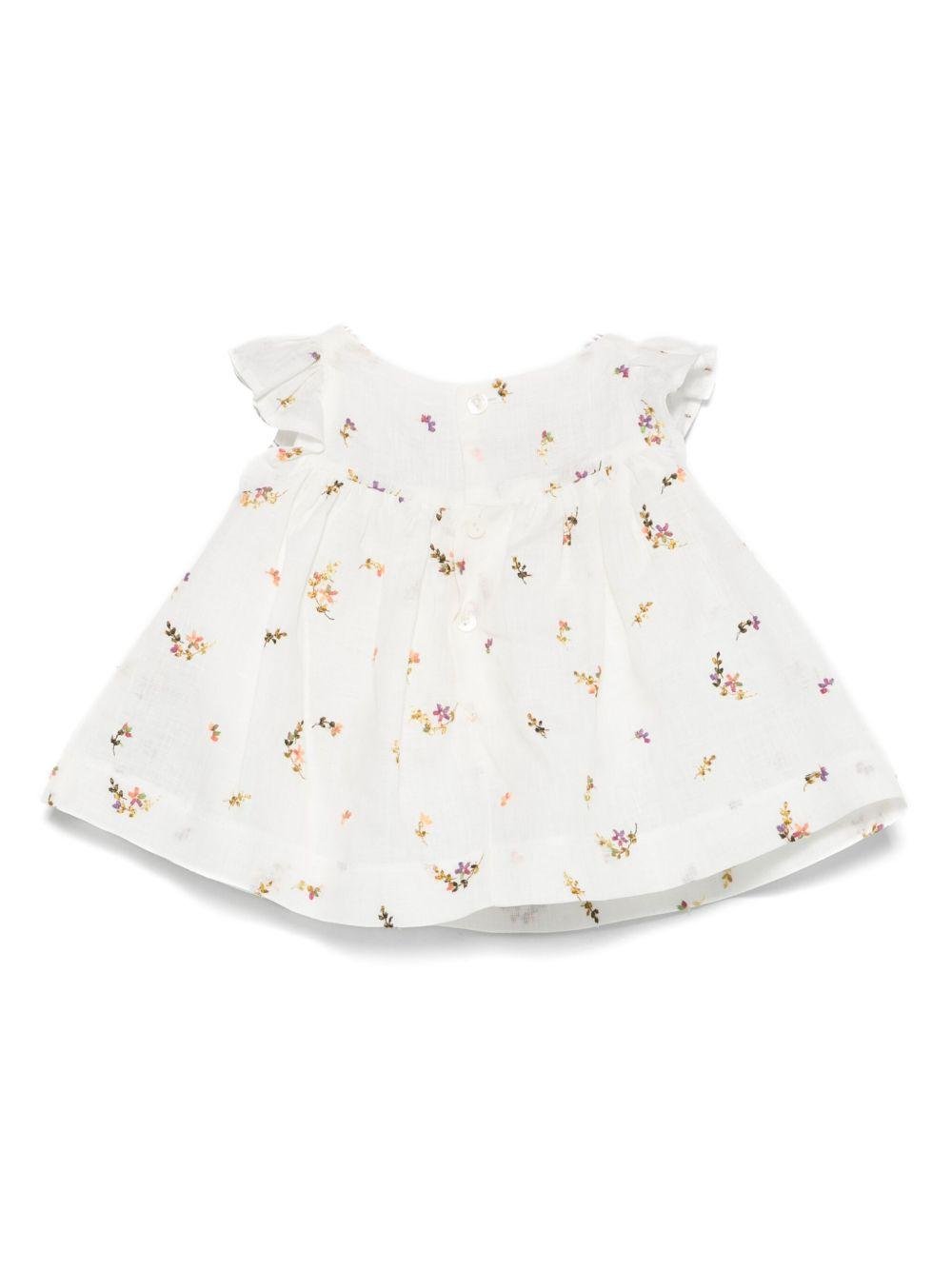 Abito per neonata La Stupenderia bianco con ricamo floreale e maniche ad aletta - Rubino Kids
