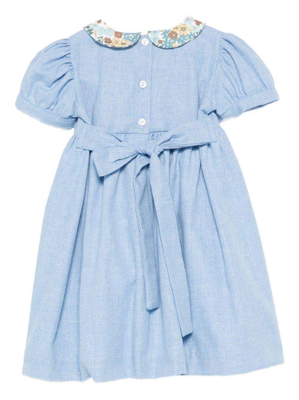 Abito per neonata Mariella Ferrari azzurro con colletto con stampa floreale - Rubino Kids