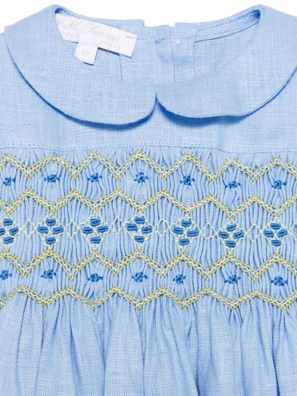 Abito per neonata Mariella Ferrari azzurro con inserto con punto smock - Rubino Kids