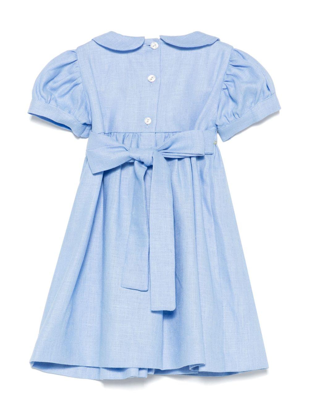 Abito per neonata Mariella Ferrari azzurro con inserto con punto smock - Rubino Kids