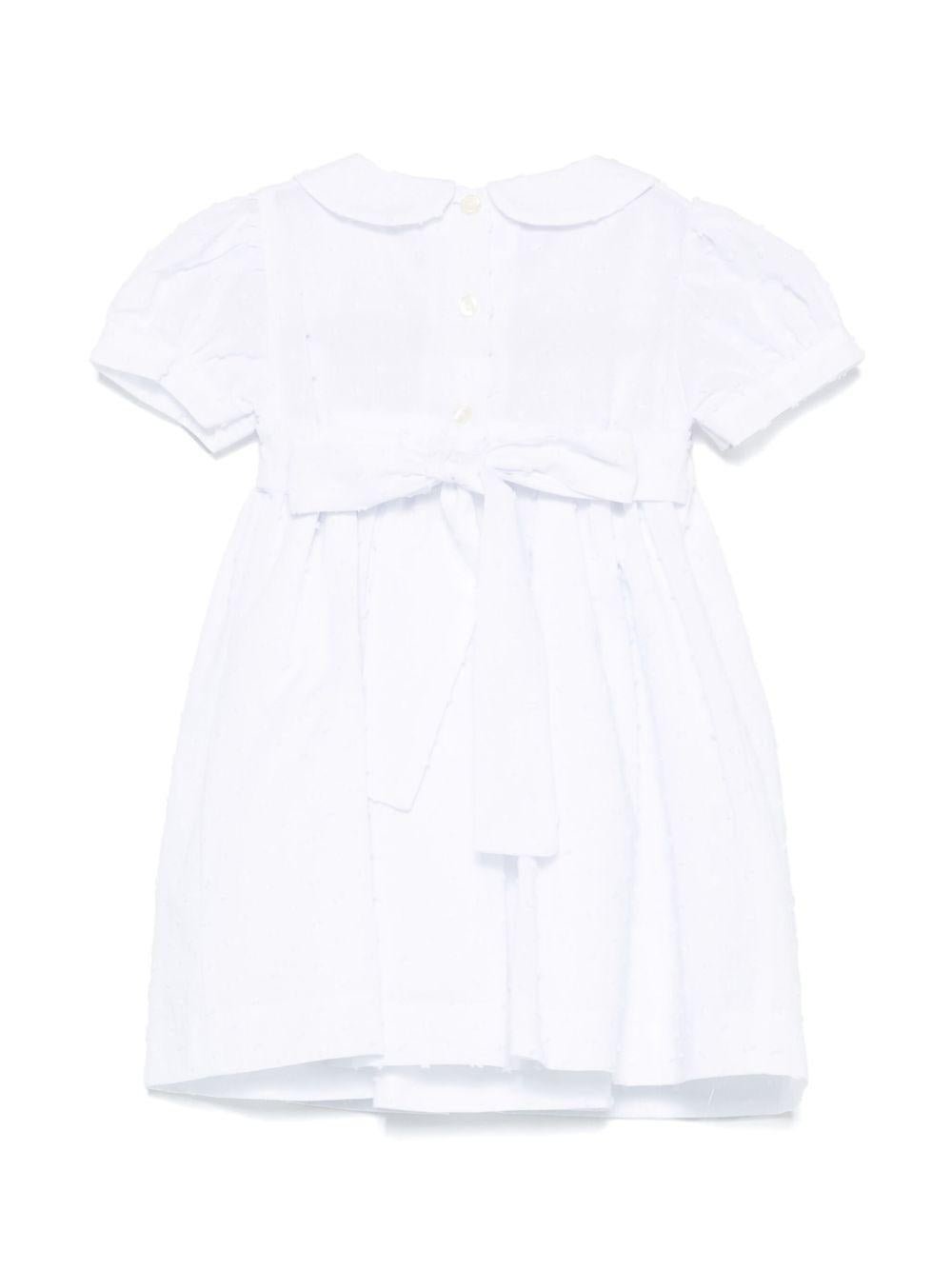 Abito per neonata Mariella Ferrari bianco con inserto con punto smock - Rubino Kids