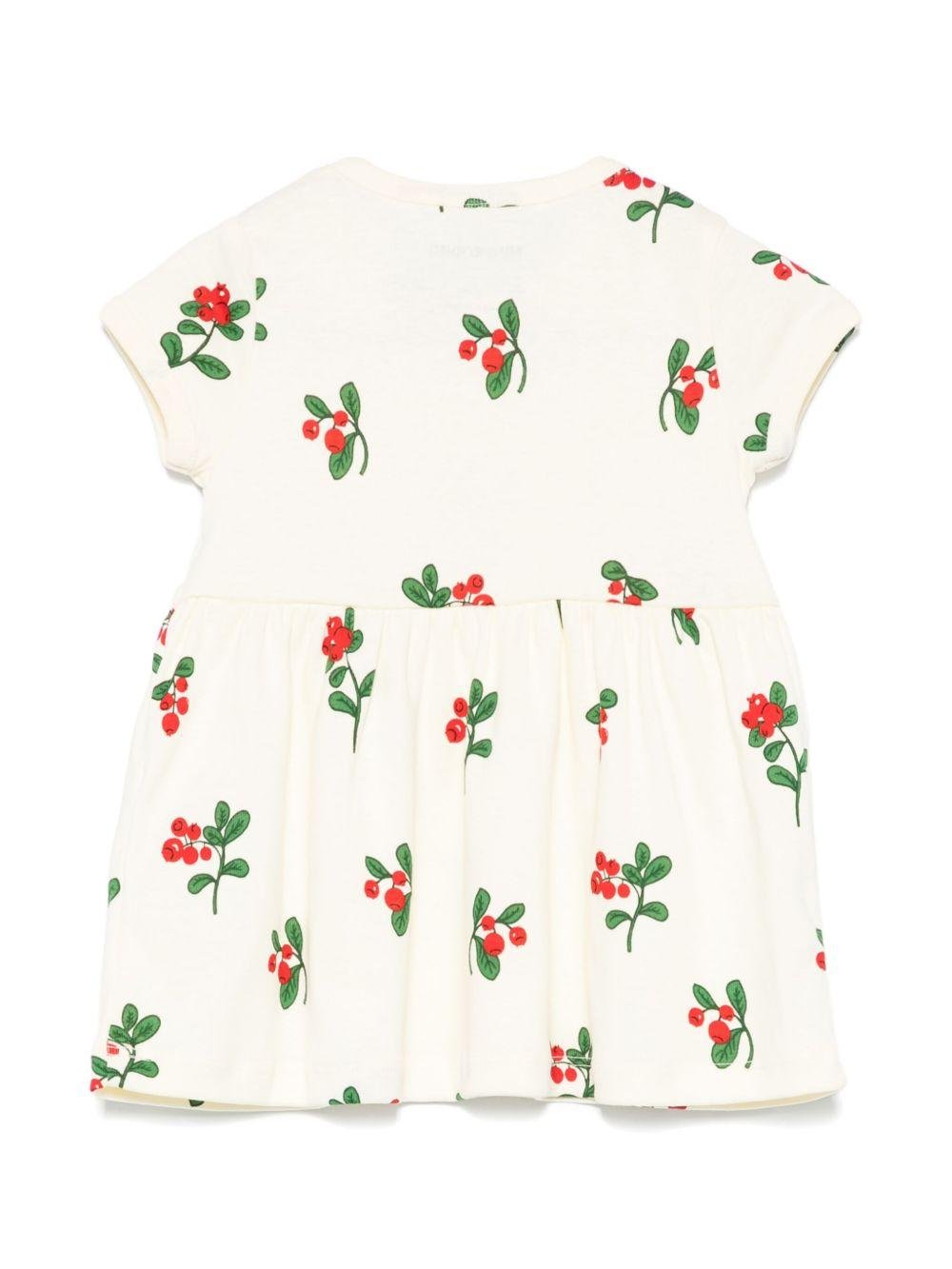 Abito per neonata Mini Rodini beige con stampa grafica e dettaglio con ruches - Rubino Kids