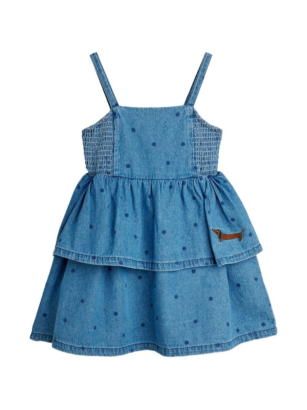 Abito per neonata Mini Rodini denim con ricamo bassotto - Rubino Kids