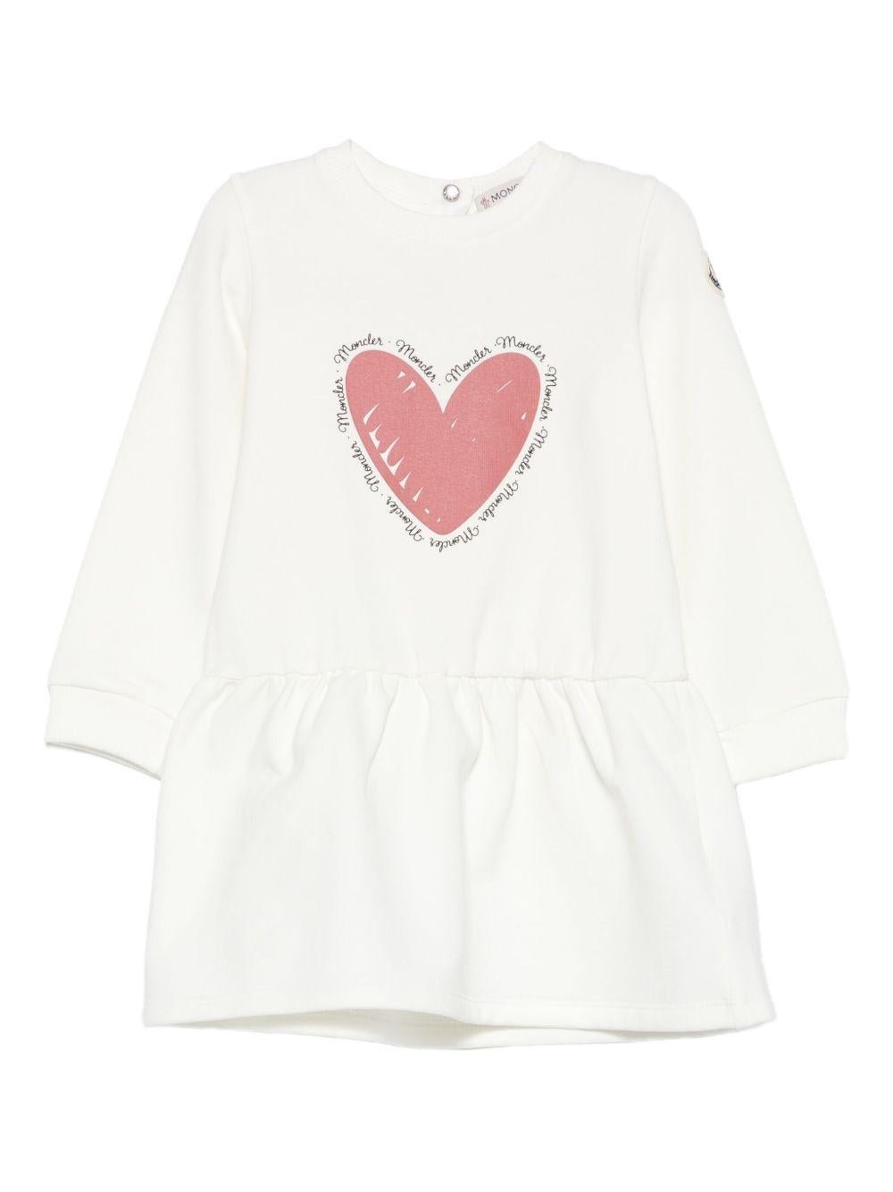 Abito per neonata Moncler Enfant bianco con stampa cuore - Rubino Kids