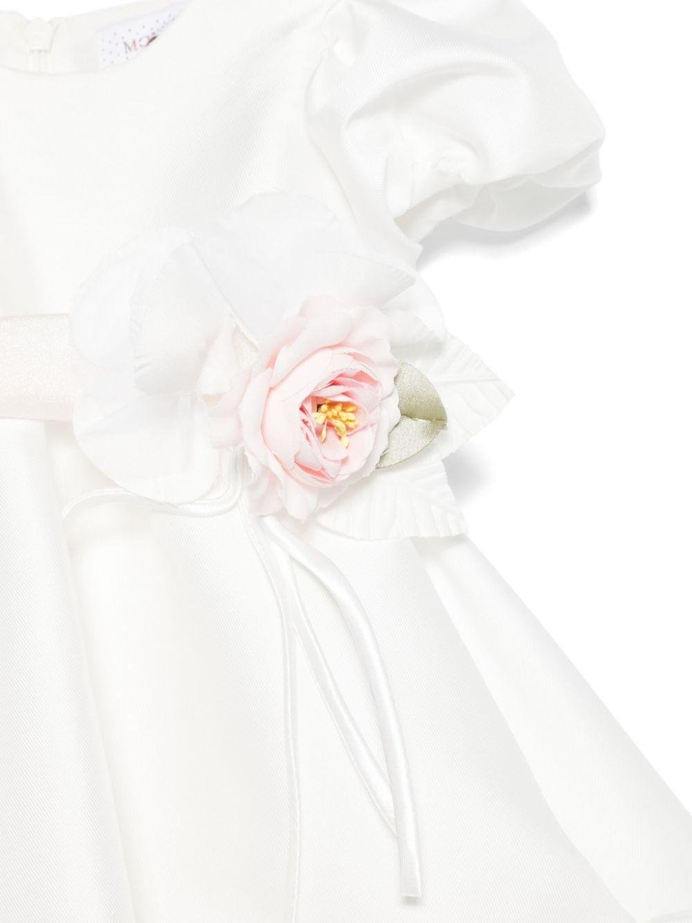 Abito per neonata Monnalisa bianco a fiori con teesuto in raso - Rubino Kids