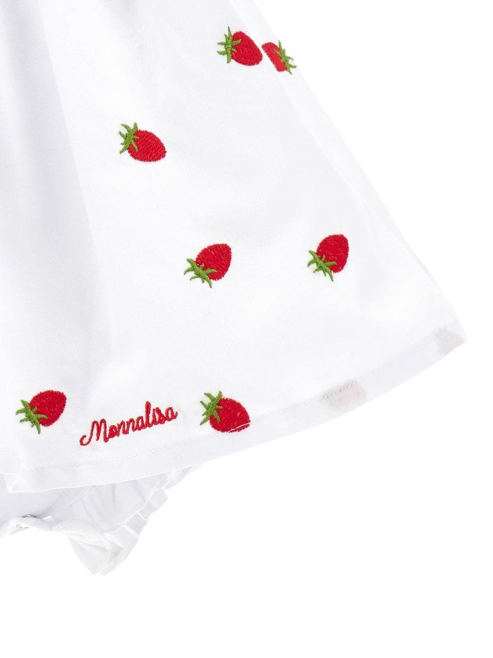 Abito per neonata Monnalisa bianco con caratteristico motivo Strawberry - Rubino Kids