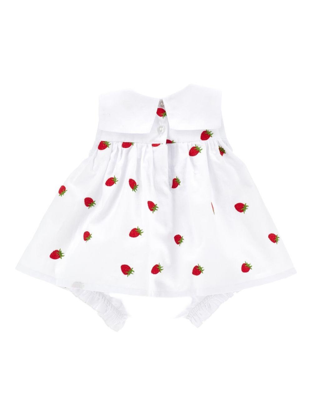 Abito per neonata Monnalisa bianco con caratteristico motivo Strawberry - Rubino Kids