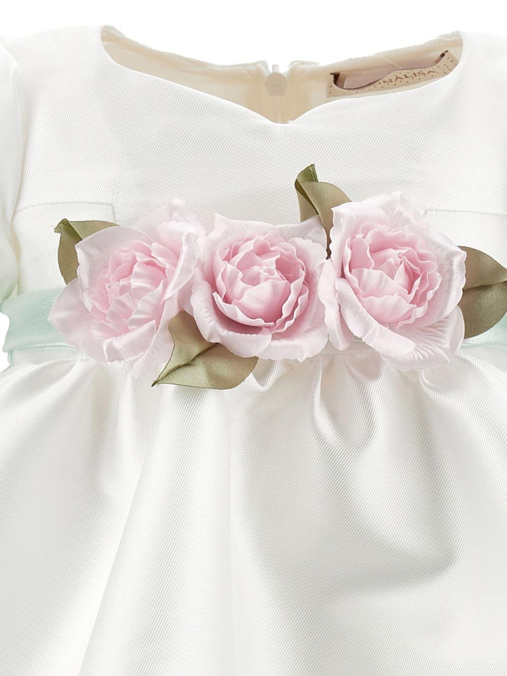 Abito per neonata Monnalisa bianco con dettaglio con fiocco e con fiore - Rubino Kids