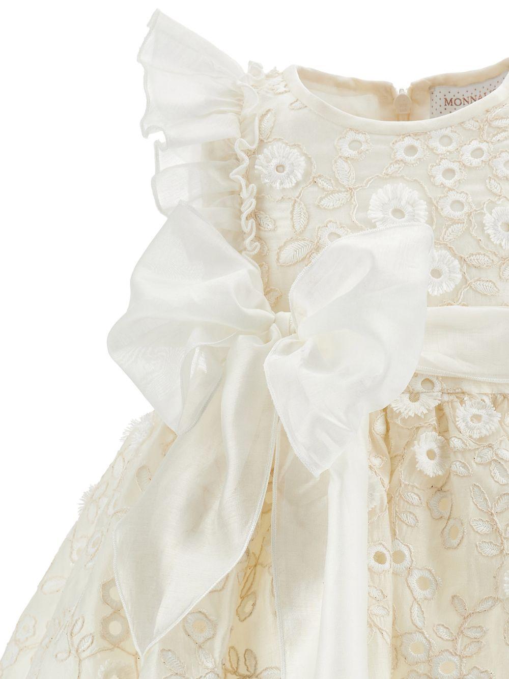 Abito per neonata Monnalisa bianco con dettaglio fiocco sul davanti - Rubino Kids