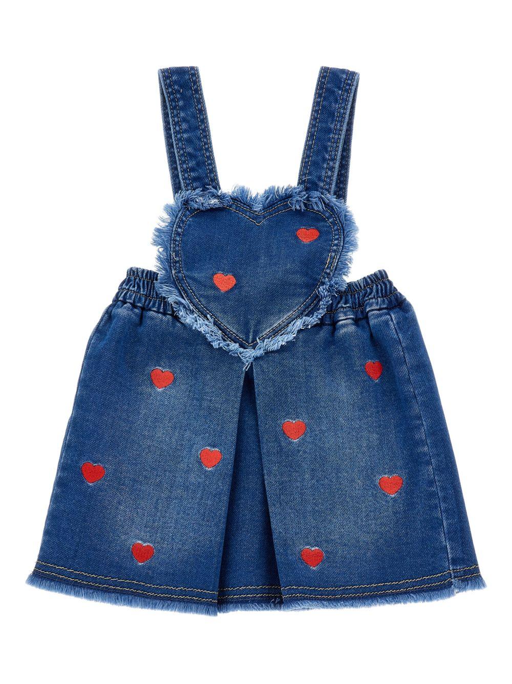 Abito per neonata Monnalisa denim con ricamo a cuore - Rubino Kids