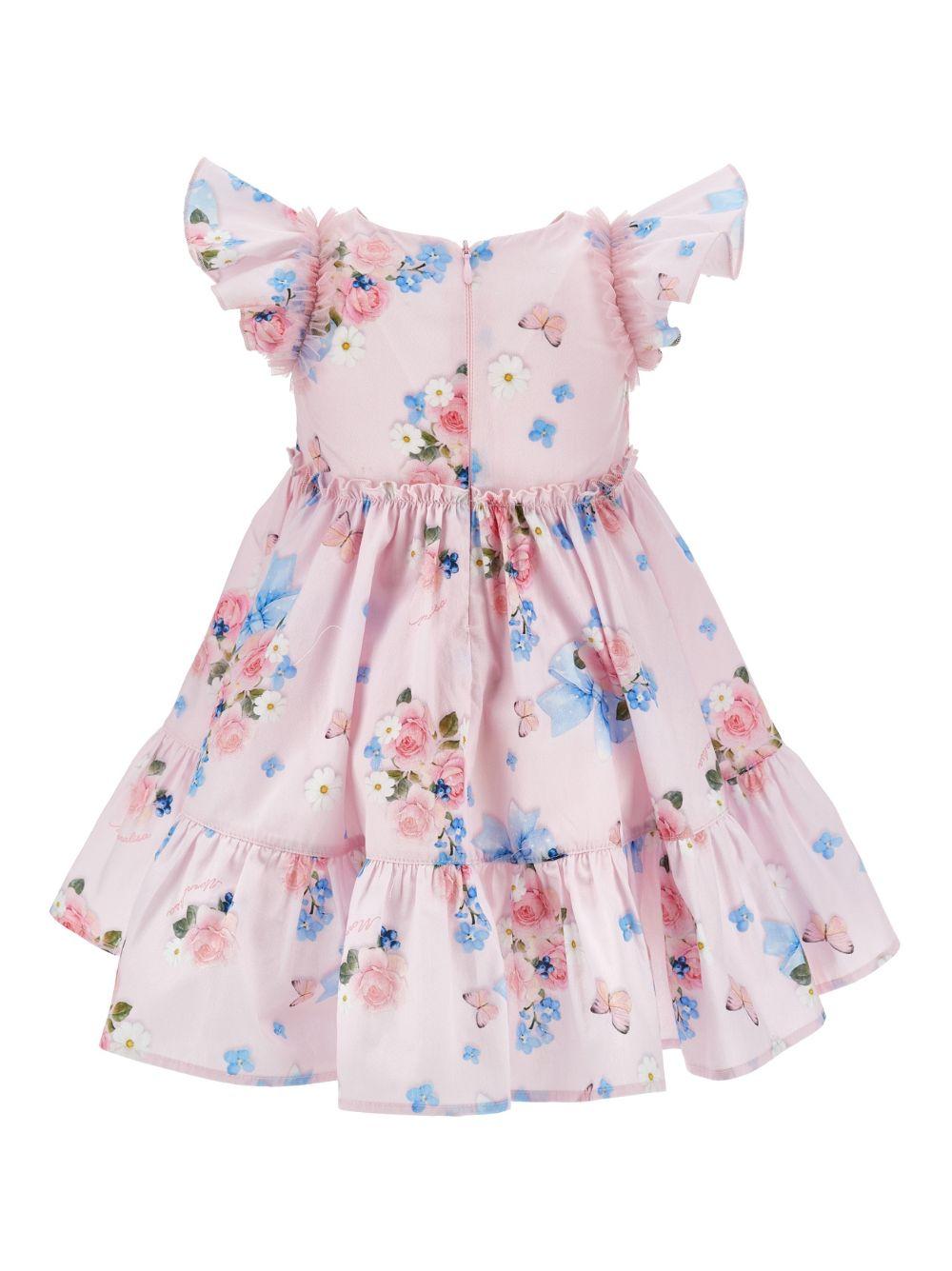 Abito per neonata Monnalisa rosa a fiori con ruches - Rubino Kids