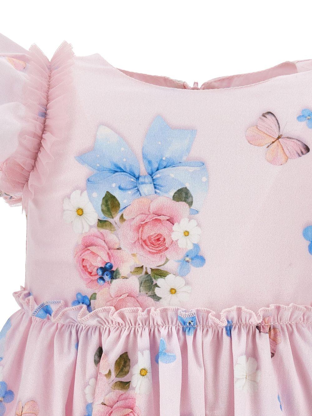 Abito per neonata Monnalisa rosa a fiori con ruches - Rubino Kids