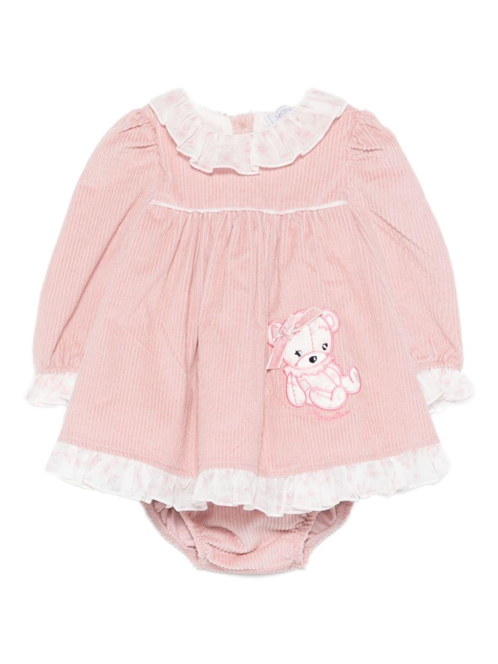 Abito per neonata Monnalisa rosa con colletto arricciato - Rubino Kids