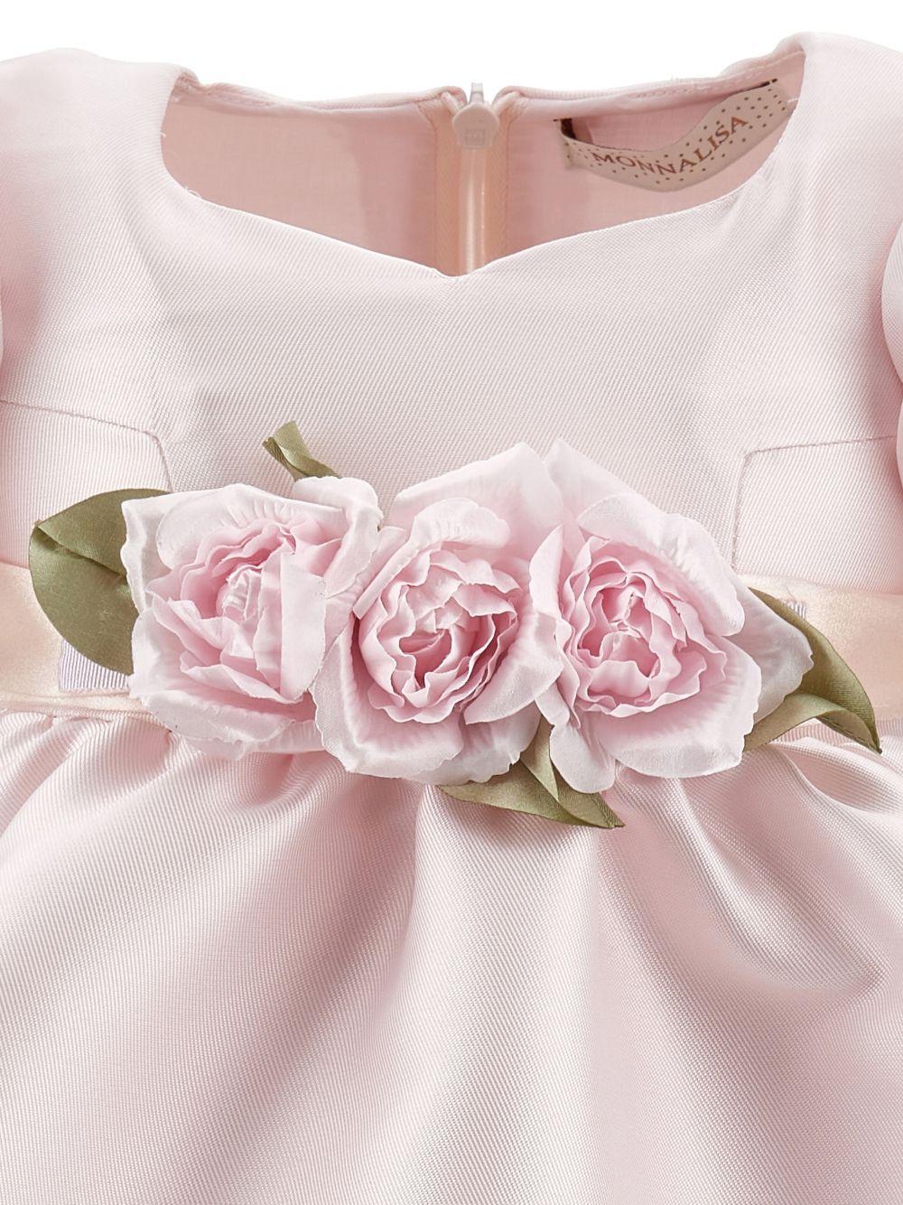 Abito per neonata Monnalisa rosa con dettaglio con fiocco e con fiore - Rubino Kids