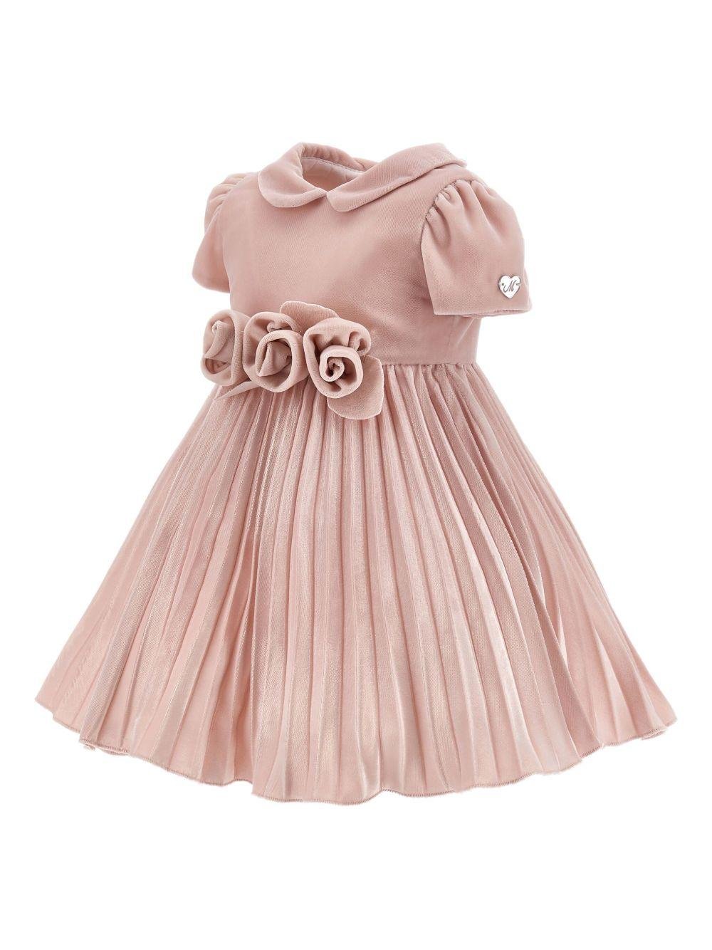 Abito per neonata Monnalisa rosa con gonna plissettata - Rubino Kids