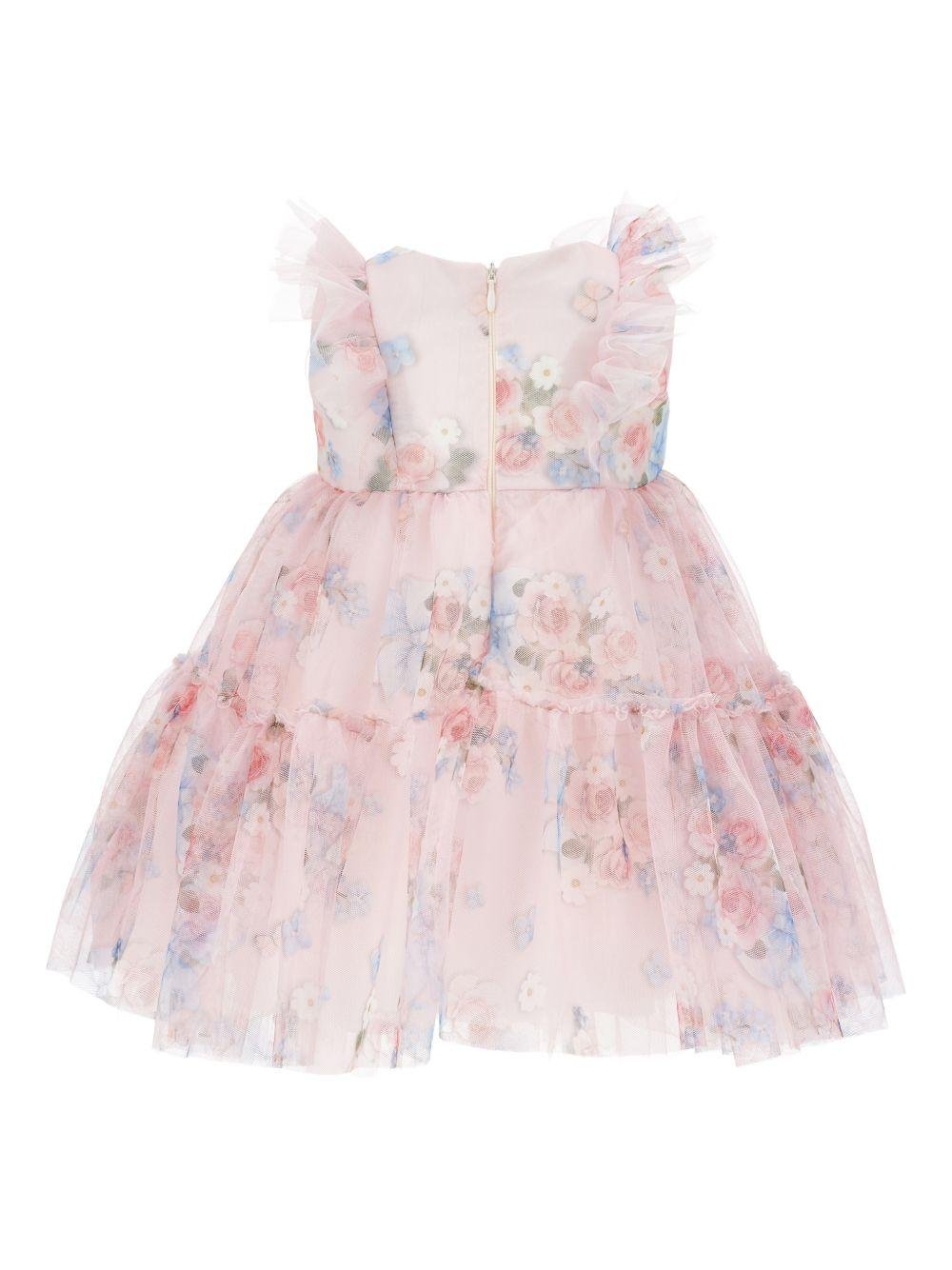 Abito per neonata Monnalisa rosa con stampa a fiori - Rubino Kids