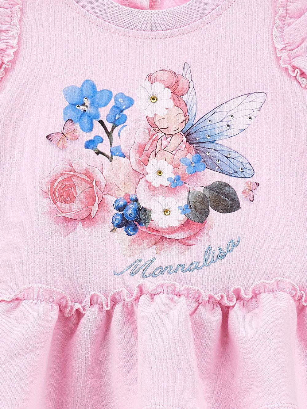 Abito per neonata Monnalisa rosa con stampa grafica sul davanti - Rubino Kids